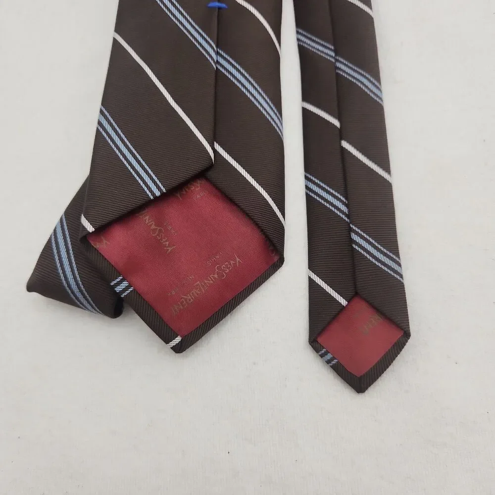 Tie Yves Saint Laurent YSL Neckwear Brown Rep Blue & White Stripes New York VTG